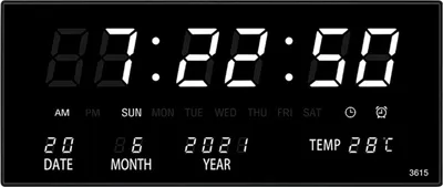 Produktbild von LED Digitale Uhr mit Kalender, Temperaturanzeige, leise im Dunkeln leuchtend, präzise Zeitmessung, 35,8x15x2,8cm, weiß