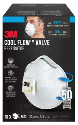 Produktbild von 3M Cool Flow 8822 FFP2 Partikelmasken mit Ventil, 10er Pack für Staubschutz