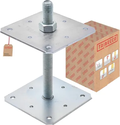 Produktbild von TRIBECCO® Pfostenträger Vertikal Verstellbarer (160 x 160 x 250 / Gewinde M 24), Stützenfuß Höhenverstellbar Verzinkt Bodenfuß Betonfuß Zum Aufschrauben Regulierbar