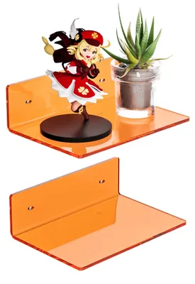 Produktbild von 23 cm hohe orangefarbene Wandregale aus Acryl, Ausstellungsregale aus Acryl für Figuren, Sammlerstücke, Pflanzen, Dekoration, Toilettenartikel, Kräuter, 2er-Set