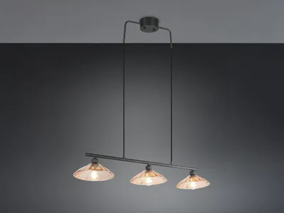 Produktbild von LED Balken Pendelleuchte 3-flammig, Glasschirme Amber - Esstischlampe 100cm lang