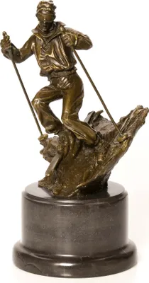 Produktbild von Bronzeskulptur Bronze Skulptur Marmor Bronzefigur Figur Ski Skifahrer Schnee