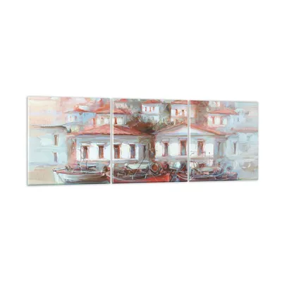 Produktbild von Bilder auf glas - 3 Teile - Bild Segelboot Hafen - 90x30cm - Glasbilder - Wandbilder - Bilder - zum Aufhängen bereit - Wanddekoration aus Glas - Glas Bilder - Wandbild auf Glas - GCA90x30-4937