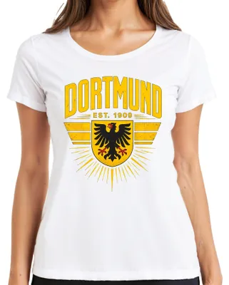 Produktbild von Dortmund Est 1909 Adler Wappen Ruhrpott Heimat Statement Sarkasmus Damen T-Shirt, Weiß, 3XL