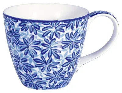 Produktbild von Greengate Becher LINEA Weiß mit blauen Blumen Porzellan 300 ml