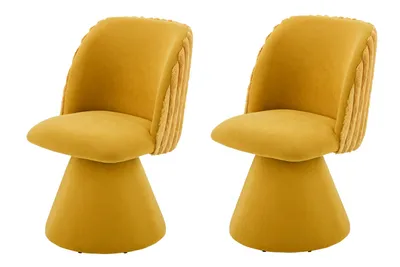 Produktbild von Hela Tische, 2er SET Esszimmerstuhl Sessel Bari - Bezug Samt Velet Gelb, Rücken Felloptik () - 360° drehbar - gepolsterter KEGELFUSS (Metall)