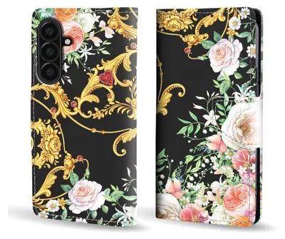 Produktbild von Handy Hülle für Samsung Galaxy A17 / A17 5G Klapphülle Bookcase Flip Cover Handy Tasche Etui Motiv: Rosen Ornamente Blumen