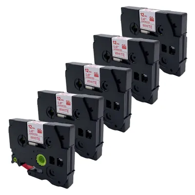Produktbild von DULA Etikettenband - Kompatibel mit Brother P-Touch Tze-232 - 5 Stück - Rot auf weiß - 12mm x 8m