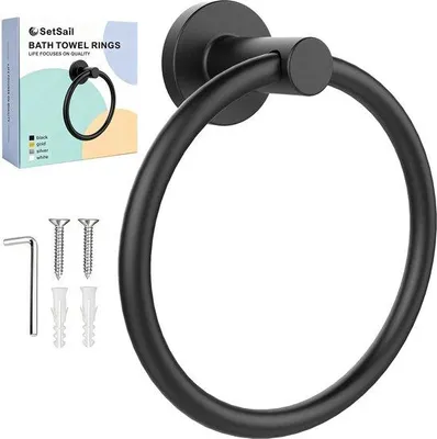 Produktbild von SetSail Handtuchhalter für Badezimmer, Wandmontage, matt schwarzer Handtuchring, Edelstahl-Handtuchhalter, robuster Handtuchständer