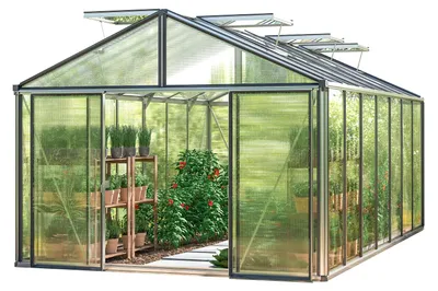 Image de GFP Serre Asteria 25 Premium 311x534 cm Panneaux double paroi 16 mm, couleur aluminium nature