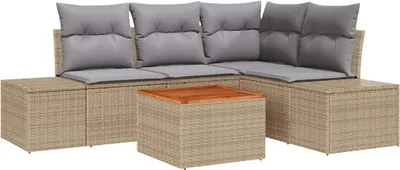 Image de Ensemble de canapés de jardin vidaXL, 5 pièces, beige, en polyrotin