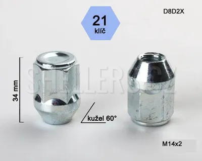 Obrázek produktu pro Kolová matice M14x2,0 kužel, zavřená, klíč 21, D8DX2 výška 34mm