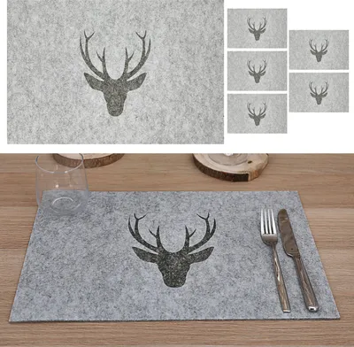 Produktbild von Tischset 6er Set Hirschkopf 45x30cm beige Tischdekoration Platzdecken Filzuntersetzer Platzset