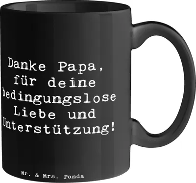 Produktbild von Mr. & Mrs. Panda Becher Spruch Danke Papa - Schwarz - Geschenk, schätzen, Lächeln, Kaffeebecher, Teetasse, bedingungslose Liebe, Kaffeetasse, Familienstütze, Trinkbecher