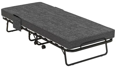 Produktbild von SUGIFT Klappbett mit Matratze, Gästebett klappbar, Feldbett Metallgestell, Dunkelgrau | 190 x 80 cm | bis 150 kg | 4 verriegelbare Rollen