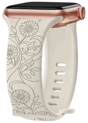 Image de Bracelet pour Apple Watch Series Ultra 1/2/3, 11, 10, 9 8 SE 7 6 5 4 3 2 1 42mm-44mm-45mm-46mm-49mm Silicone Motif Tournesol Blanc
