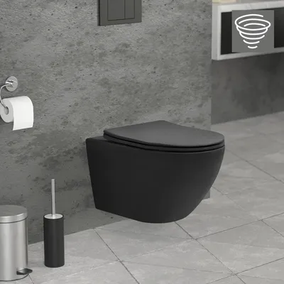 Produktbild von LuxeBath Spülrandloses Wand Hänge-WC, Schwarz, lang, Tornadospülung