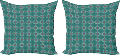 Obrázek produktu pro ABAKUHAUS Vintage sada povlaků na polštář (2ks), tradiční živý vzor dlaždic - abstraktní španělské motivy, 45 x 45 cm, světle modrá zelená červená