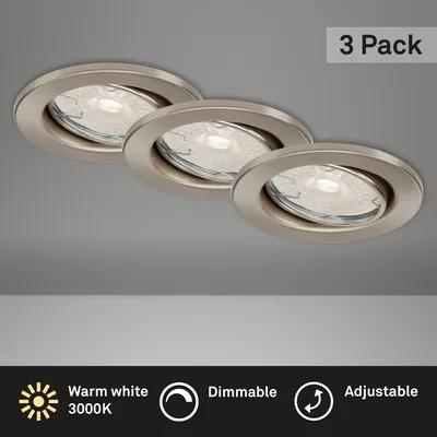 Zdjęcie produktu dla Lampy wpuszczane LED ściemnialne obrotowe zestaw 3 GU10 5,5W srebrne Ø8,6cm Briloner