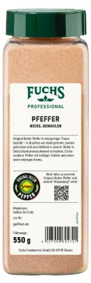 Produktbild von Fuchs Pfeffer weiß gemahlen aus vollreifen Pfefferbeeren 600g