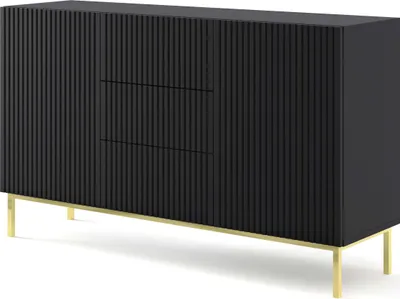 Produktbild von FURNLUX Sideboard Ravenna B Schwarz Und Gold 150cm / Hauptfarbe: Schwarz / Abmessungen: 150 x 89 x 42 cm
