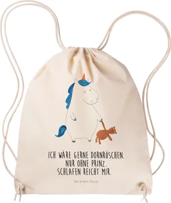 Produktbild von Mr. & Mrs. Panda Turnbeutel Einhorn Teddy - Transparent - Geschenk, Single, leichter rucksack, gym, Freundin, Jutebeutel, wander, Unicorn, Einhörner, Gymbag, Sportbeutel