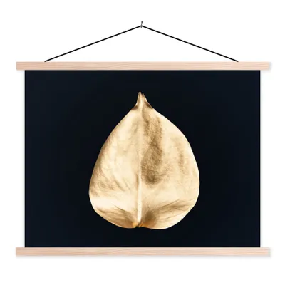 Produktbild von MuchoWow® Textilposter Blätter - Schwarz und Gold - Schwarz - Gold - Luxus 40x30 cm mit holzfarbenen Rahmen - Bilder