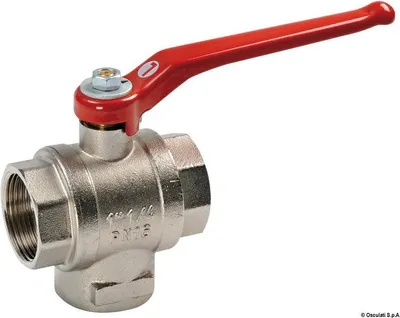 Image de Vanne à bille 3 voies en laiton 3/8" en T, nickelée - Osculati 17.229.20