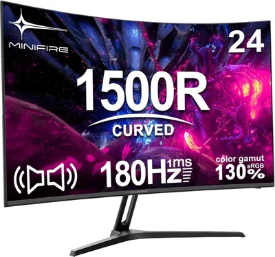 Immagine prodotto di Monitor da gioco curvo da 24 pollici, 180Hz, Full HD, 1ms, pannello VA, con altoparlanti integrati