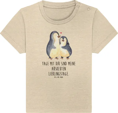 Produktbild von Mr. & Mrs. Panda Babyshirt Pinguin umarmen 0. - 6. Monat - Natural Raw - Geschenk,  T-Shirt, Baby Top, Organic, Umarmung, Hochzeitstag, Baumwollshirt, Hochzeit, Liebe