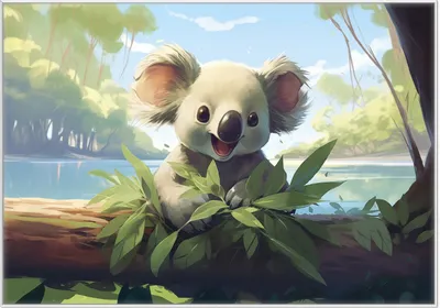Produktbild von Wallario Wandbild Australische Idylle: Der lächelnde Koala, Größe: 70,30 x 100,30 cm, Poster mit weißem Kunststoffrahmen