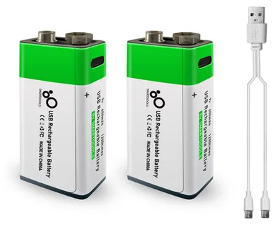 Produktbild von 9V Lithiumbatterie – 650 mAh, USB-C, wiederaufladbar, für Mikrofon & Gitarre