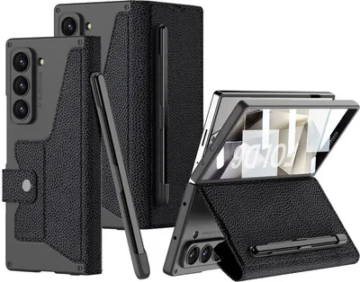 Immagine prodotto di Custodia per Samsung Galaxy Z Fold 6 Cover trasparente galvanizzata con protezione dello schermo, portapenna, protezione della lente e supporto Nero
