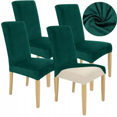 Produktbild von Stuhlhusse Stretch Grün - Samt - 4 Stück - Universal - Esszimmer Stuhlbezug