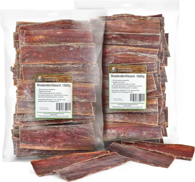 Produktbild von Rinderdörrfleisch 2 kg (2x1kg), Schlund, Kausnack, Hundefutter, Kauartikel, Hundeleckerlies