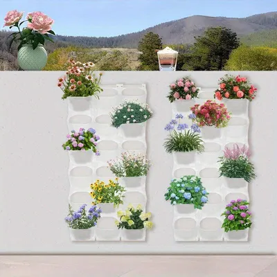 Produktbild von Wandblumenkasten – Vertikaler Garten – Wandhalterung für Pflanzen – 36 Pflanzgefäße – Weißer Kunststoff – Mit Ablauf