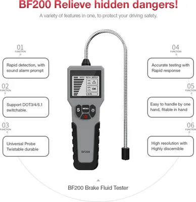 Immagine prodotto di Tester del liquido dei freni per autoveicoli, rilevamento di olio-umidità-acqua con display LCD per il rilevatore del veicolo DOT3 DOT4 DOT5.1