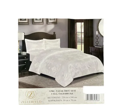 Produktbild von Bettdecke Tagesdecke 240x260cm 3 TLG Bettdecke Bettüberwurf-Set Luxus Decke für Ihr Schlafzimmer Weiss