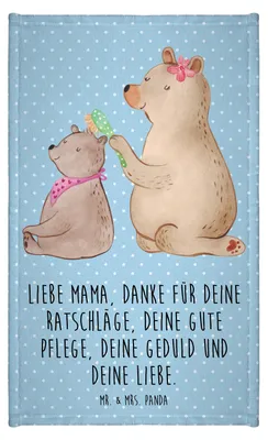 Produktbild von Mr. & Mrs. Panda Handtuch Bär Kind - Blau Pastell - Geschenk, Mama, Mutter, Klein, Muttertag, Gästetuch, Frotteetuch, gäste wc, Frotteehandtuch, Bären