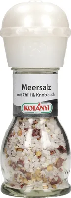 Produktbild von Kotanyi Meersalz Chili & Knoblauch 72 g in Mühle grob + fein / Salzmühle / Gewürzmühle