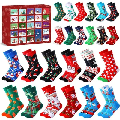 Produktbild von Adventskalender Socken 24 Paar Baumwolle Weihnachtskalender Kuschelsocken Damen Herren Universalgröße