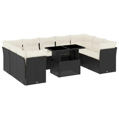 Produktbild von vidaXL 10-tlg. Garten-Sofagarnitur mit Kissen Schwarz Poly Rattan