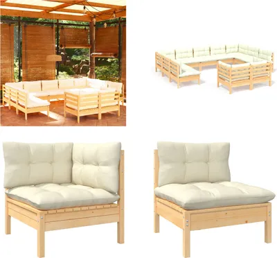 Produktbild von vidaXL 11 tlg. Garten Lounge Set mit Creme Kissen Massivholz Kiefer - Garten-Lounge-Set - Garten-Lounge-Sets - Gartenmöbel-Set - Gartenmöbel-Sets
