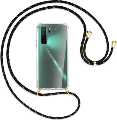 Produktbild von Handykette Backcover-Schutzhülle mit Band (Metall goldfarben) für Huawei P40 lite 5G - schwarz/gold