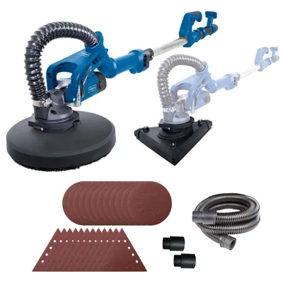 Produktbild von Scheppach Wand & Deckenschleifer DS930 Trockenbauschleifer mit 710W | Ø 215mm Scheiben | Teleskopstange 140-165cm | 24 Schleifscheiben & Absaugadapter
