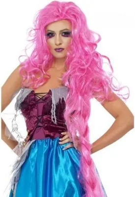 Produktbild von Rapunzelperücke für Damen Perücke pink Damenperücke Langhaarperücke Halloween Halloweenperücke