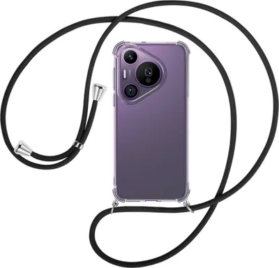 Produktbild von Handykette Backcover-Schutzhülle mit Band (Metall silberfarben) für Huawei Pura 70 Pro / Pro+ - schwarz