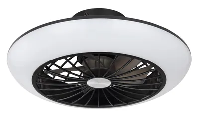 Produktbild von Globo Lighting Deckenventilator Metall schwarz matt, Kunststoff opal, Kunststoff schwarz, mehrere Stufen über Wandschalter, Memoryfunktion, 3 Stufen: Licht/Ventilator/beides, max. Motorleistung 5W, optimale Raumnutzung 7m², Abkühlung, Geschwindigkeitsstufen 1500 RPM, ø: 300mm, H: 120mm, inkl. LED 18W 230V, 2100lm Source, 1100lm Output, 3000K