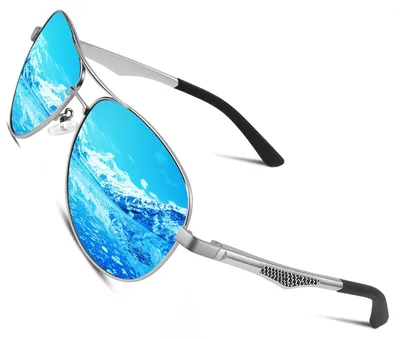 Zdjęcie produktu dla Okulary przeciwsłoneczne, pilotki, polaryzacyjne, aluminiowo-magnezowa rama, srebrny niebieski, medium, na co