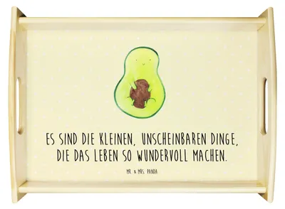 Produktbild von Mr. & Mrs. Panda Serviertablett Avocado Kern - Gelb Pastell - Geschenk, Holztablett, Dekotablett, Liebe, Avokado, Wunder, tablett aus holz, Baby, Servier